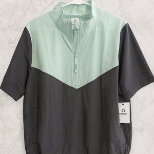 Mono B Women Windbreaker Pullover Short Sleeve Size L Mint Green Gray GOLF-TRACK